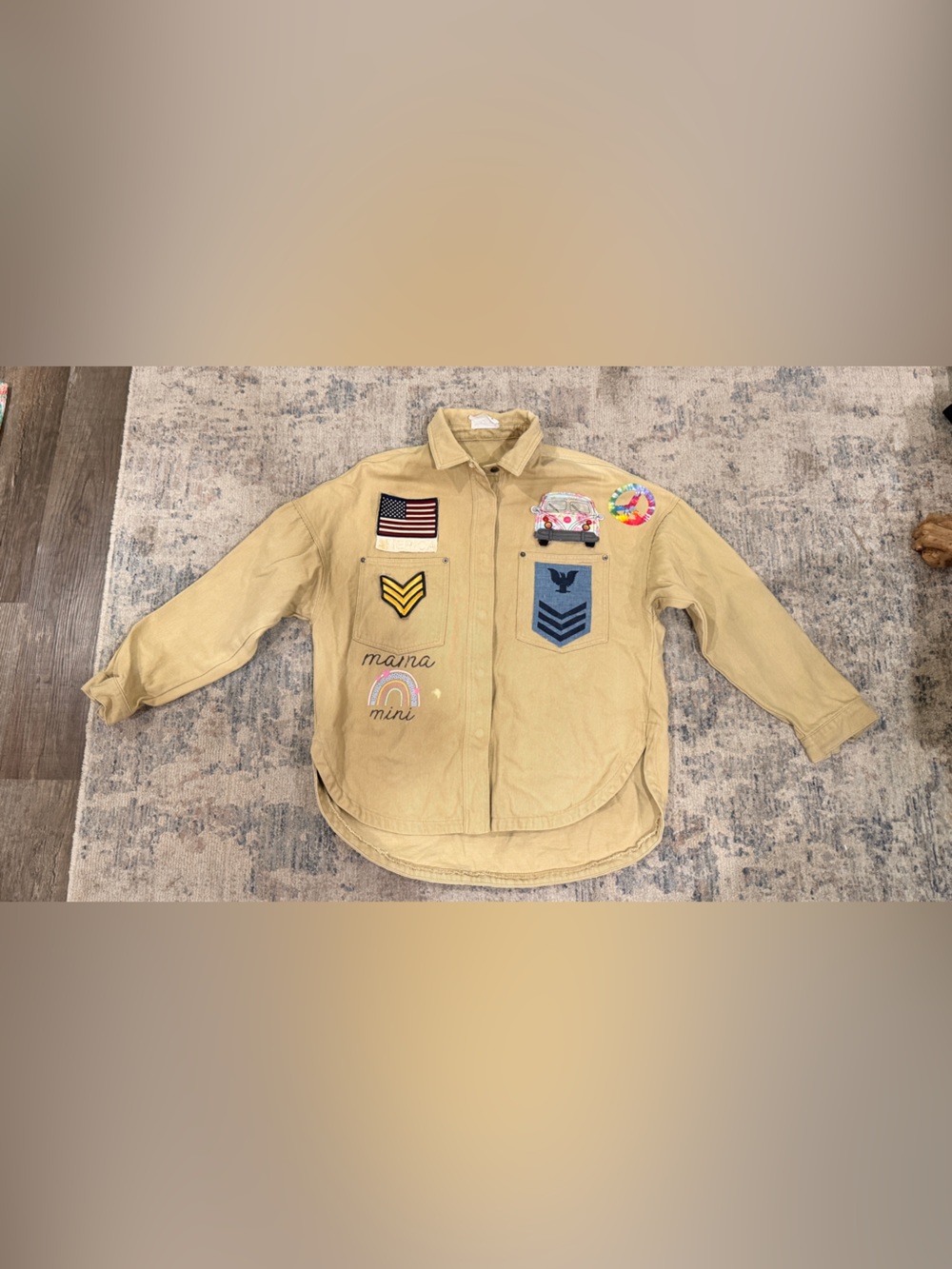 Dee Dee Beige Patchwork Jacket with Embroidered Badges